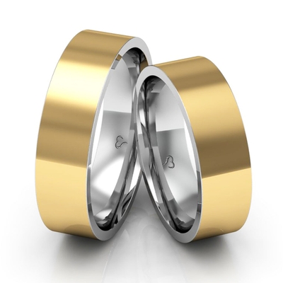 Alianças Namoro Ouro E Prata Polidas Quadradas 6mm 12g
