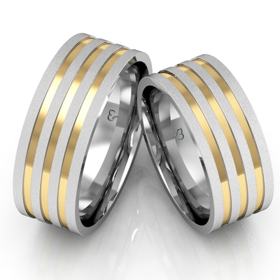Alianças Namoro Ouro E Prata Quadrada Diamantadas 8mm 16g