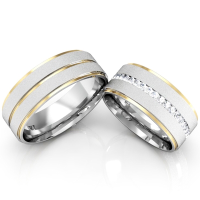 Alianças Namoro Prata Diamantadas Linha Carrê Aplique Ouro Amarelo
