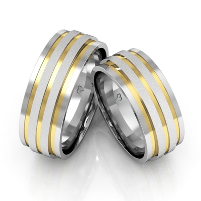Alianças Namoro Prata E Ouro Diamantadas E Polidas 8mm 14g