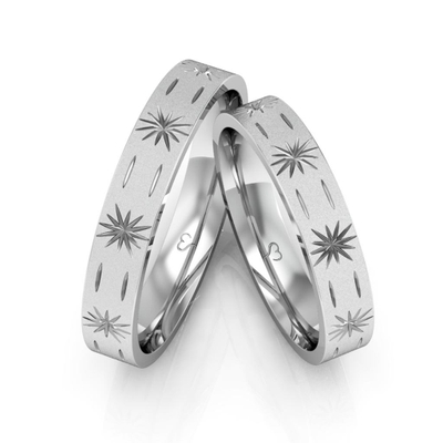Alianças Namoro Prata Traços Diamantadas 4mm com Desenho