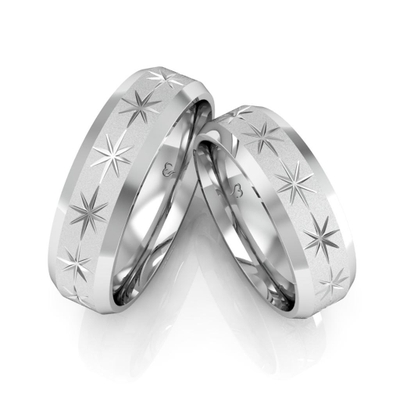 Alianças Namoro Prata Traços Diamantadas 6mm com Desenho