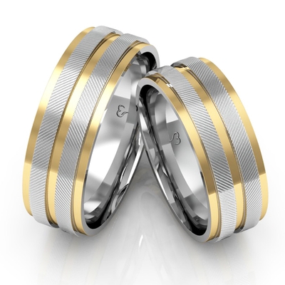 Alianças Noivado Ouro E Prata Polidas E Diamantadas 7mm 14g