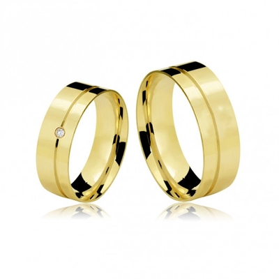 Alianças Noivado Ouro Polidas 6 mm 11g com Pedra