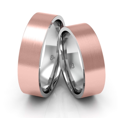 Alianças Noivado Ouro Rosê E Prata Foscas 6mm 12g