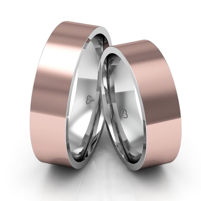 Alianças Noivado Ouro Rosê E Prata Polidas 6mm 12g