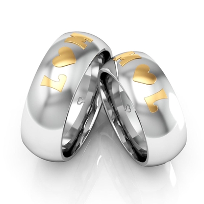 Alianças Personalizadas Namoro Prata Letras Coração Ouro 8mm 16g