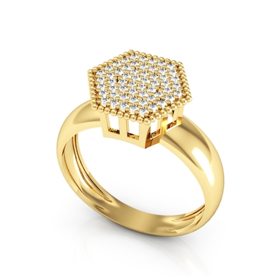 Anel Chuveiro Ouro 18K Sextavado Grande