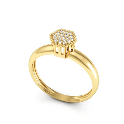 Anel Chuveiro Ouro 18K Sextavado Pequeno