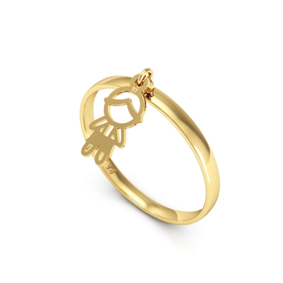 Anel com Pingente Menino Vazado Ouro 18k