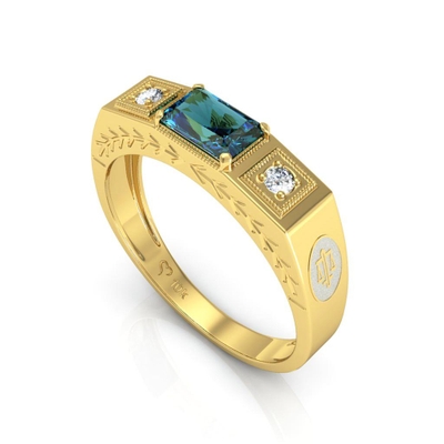 Anel Formatura Masculino Ouro 10K Baguete com Detalhes