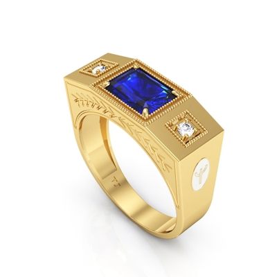 Anel Formatura Masculino Ouro 18K Baguete Grande com Detalhes