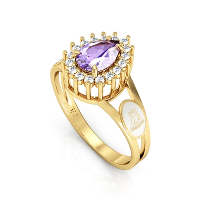 Anel Formatura Ouro 18K Aro Duplo Gota Grande