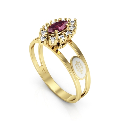 Anel Formatura Ouro 18K Aro Duplo Navete Grande