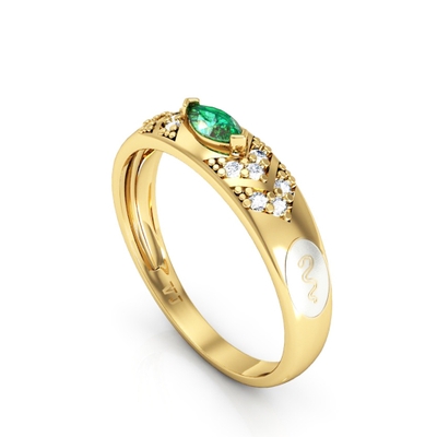 Anel Formatura Ouro 18K Navete com Detalhes