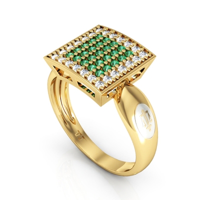 Anel Formatura Ouro 18K Quadrado Grande