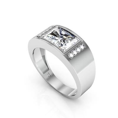Anel Masculino Prata Baguete Grande