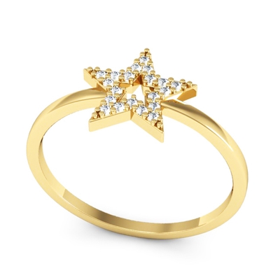 Anel Ouro 18K Estrela com Pedras