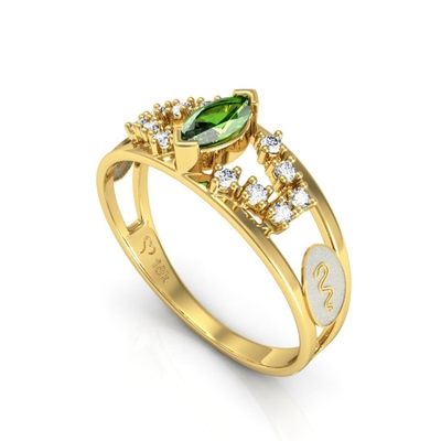 Anel Ouro 18K Formatura Navete Detalhe Vazado