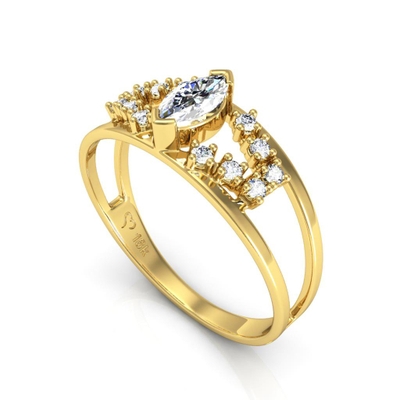 Anel Ouro 18K Navete Detalhe Vazado