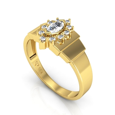 Anel Ouro 18K Navete Detalhes Sobrepostos