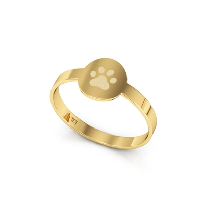 Anel Pet Plaquinha com Pata Ouro 18k