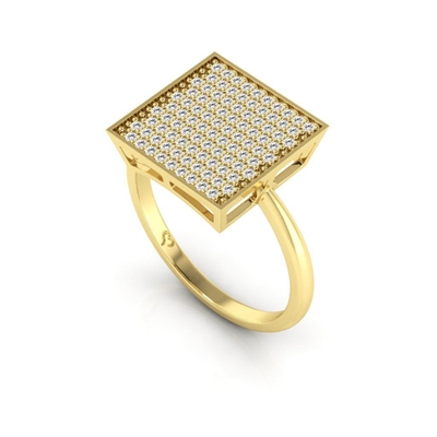 Anel Quadrado Ouro 18K Coleção Pavê Médio