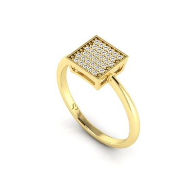 Anel Quadrado Ouro 18K Coleção Pavê Mini