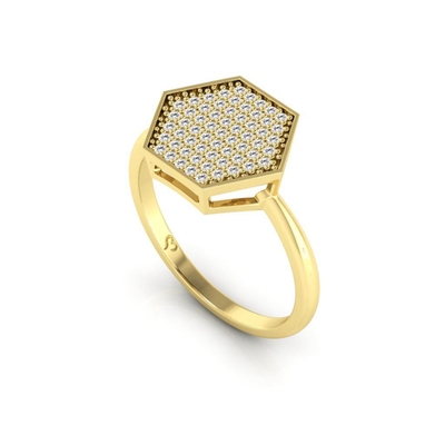 Anel Sextavado Ouro 18K Coleção Pavê Médio