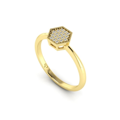 Anel Sextavado Ouro 18K Coleção Pavê Mini