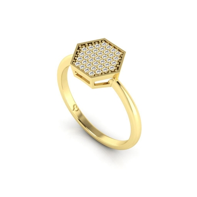 Anel Sextavado Ouro 18K Coleção Pavê Pequeno