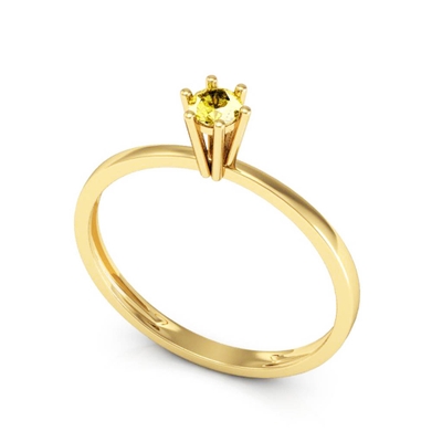 Anel Solitário Ouro 18K Pedra Amarela