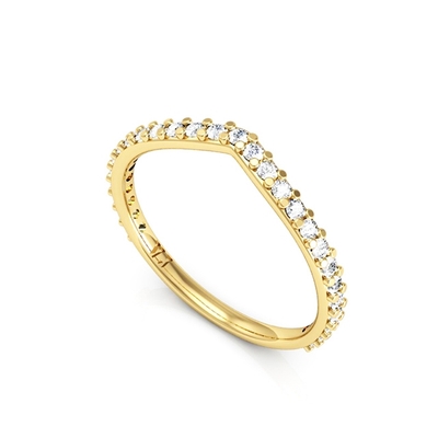 Anel Ouro 18K em V com Pedras Brancas