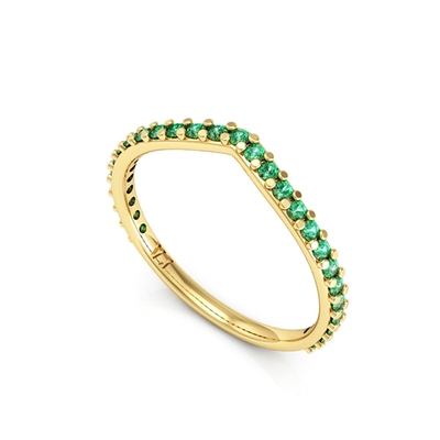 Anel Ouro 18K em V com Pedras Verdes