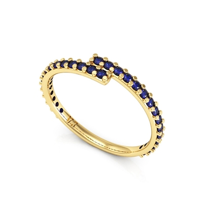 Anel Ouro 18K Espiral com Pedras Azuis Escuro