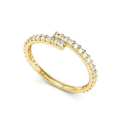 Anel Ouro 18K Espiral com Pedras Brancas