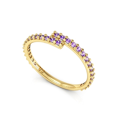Anel Ouro 18K Espiral com Pedras Lilás