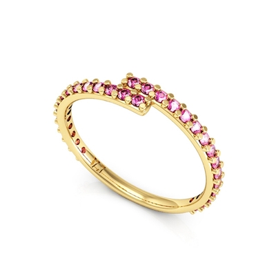 Anel Ouro 18K Espiral com Pedras Rosa
