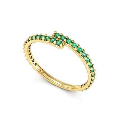 Anel Ouro 18K Espiral com Pedras Verdes