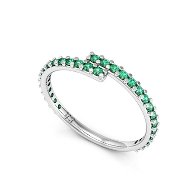 Anel Prata Espiral com Pedras Verdes