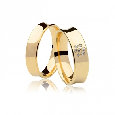 Alianças Bodas De Ouro Côncavas Polidas 6mm 13g com Brilhantes