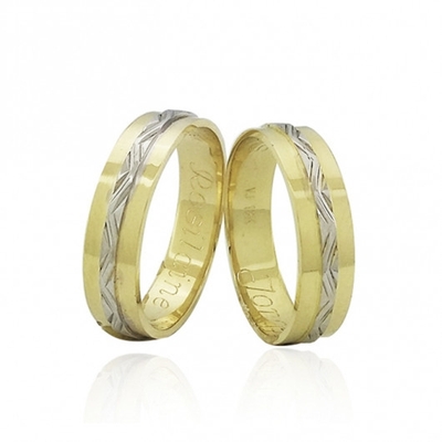 Alianças Bodas De Prata Em Ouro 4,5mm 9g com Detalhe em Ródio