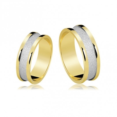 Alianças Bodas De Prata Em Ouro Polidas 6mm 12g com Detalhe em Ródio