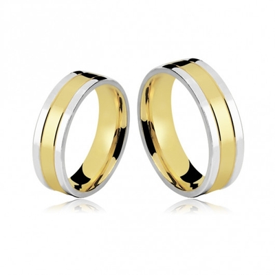 Alianças Bodas De Prata Em Ouro Polidas 6 mm 14g com  e Aplique em Ródio