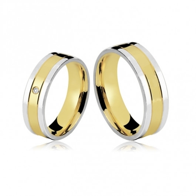 Alianças Bodas De Prata Em Ouro Polidas 6 mm 14g com  e Brilhante