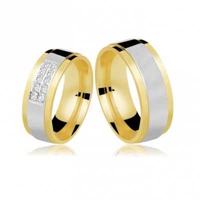 Alianças Bodas De Prata Em Ouro Polidas 7 mm 16g com 10 Brilhantes 