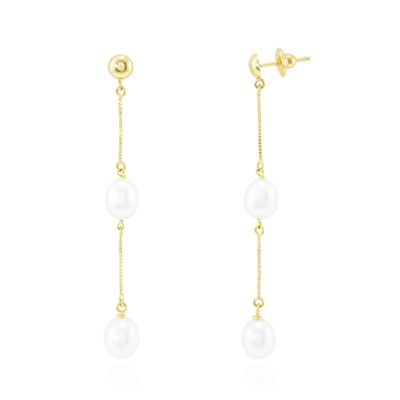 Brinco de Pérola com Corrente Veneziana Ouro 18K
