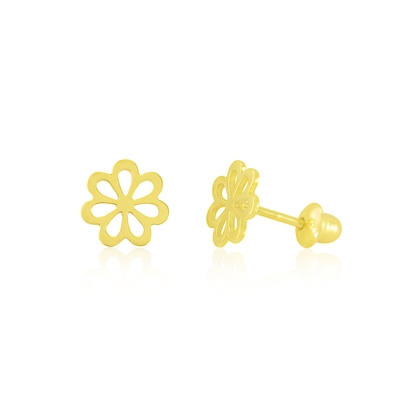Brinco Flor Vazada Ouro 18k