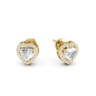 Brinco Ouro 18K Coração com Pedras