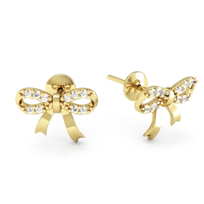 Brinco Ouro 18K Lacinho com Pedras
